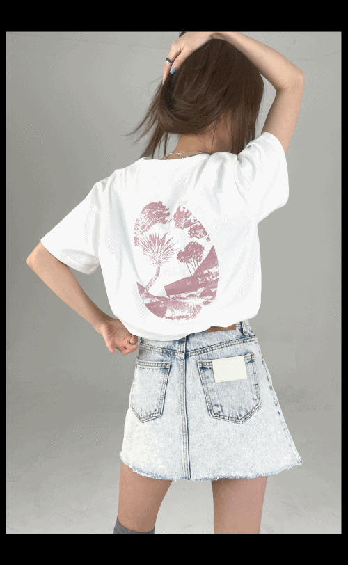 샤샤 백 프린팅 나염 워싱 피그먼트 브라운 반팔 티셔츠   - 2 color